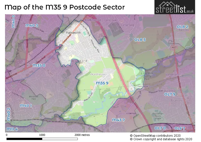 Map of the M35 9 and surrounding postcode sector