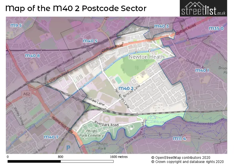 Map of the M40 2 and surrounding postcode sector
