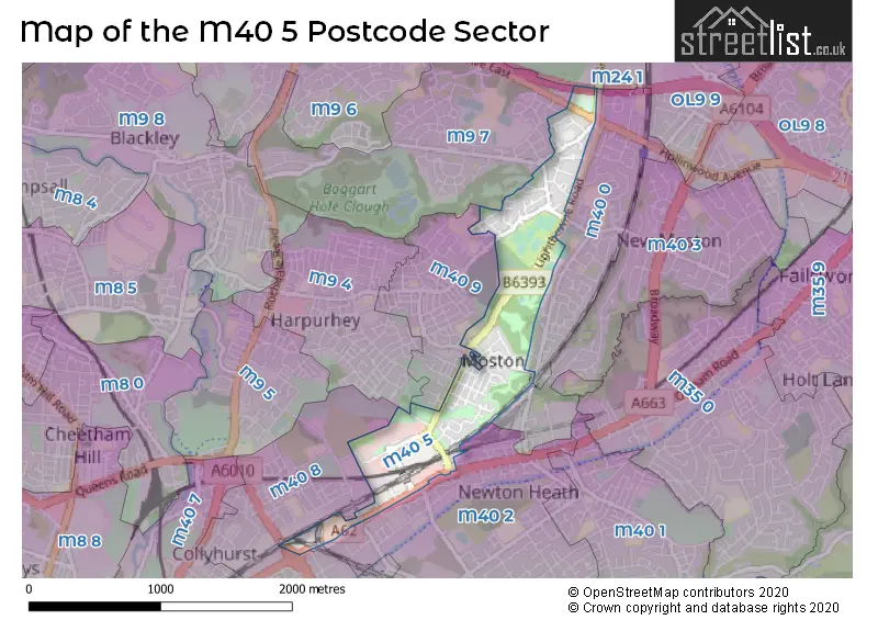 Map of the M40 5 and surrounding postcode sector