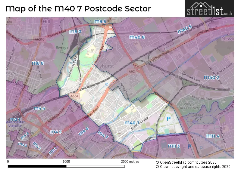 Map of the M40 7 and surrounding postcode sector