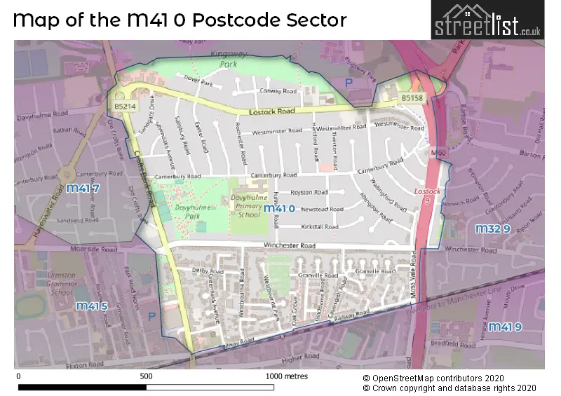 Map of the M41 0 and surrounding postcode sector