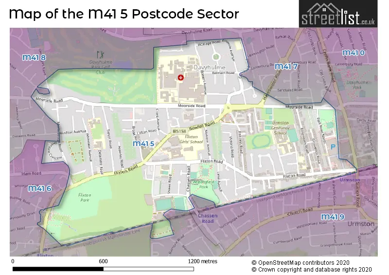 Map of the M41 5 and surrounding postcode sector