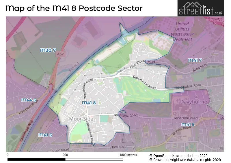 Map of the M41 8 and surrounding postcode sector