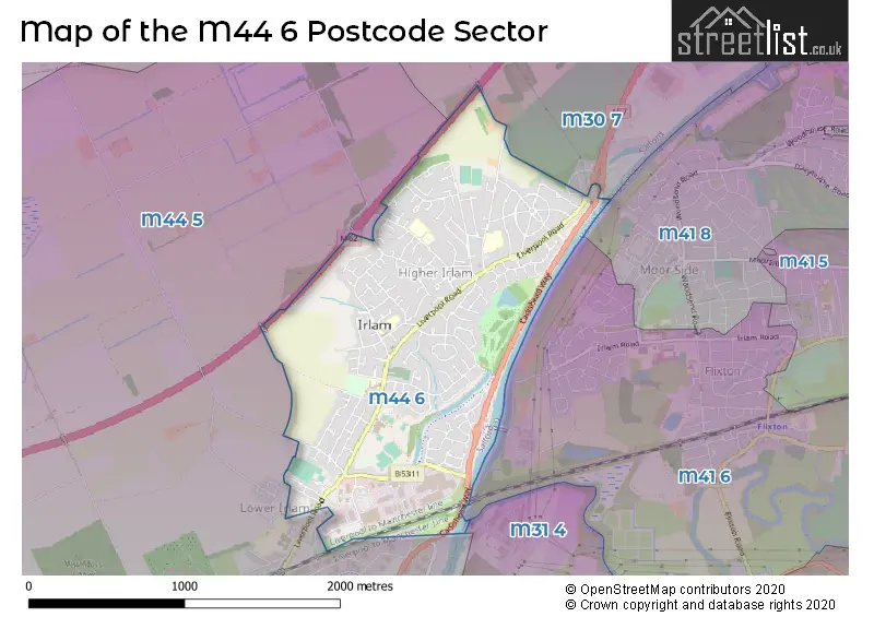 Map of the M44 6 and surrounding postcode sector