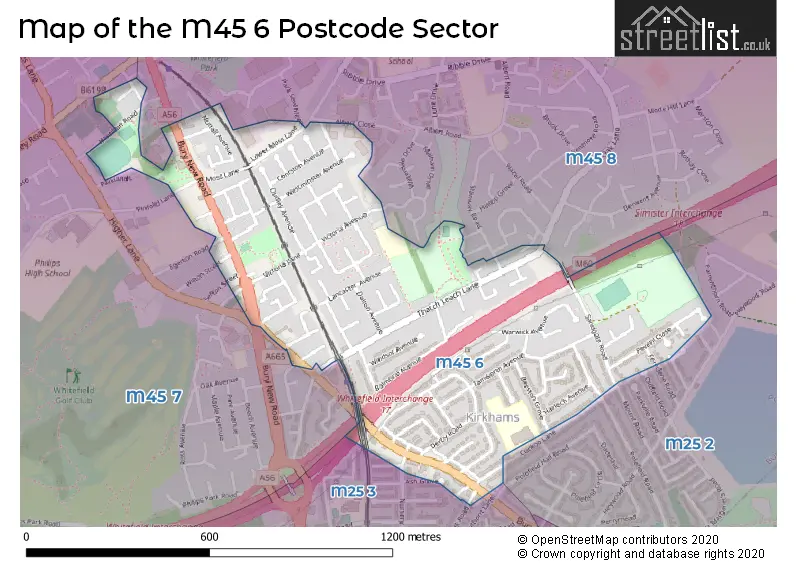 Map of the M45 6 and surrounding postcode sector