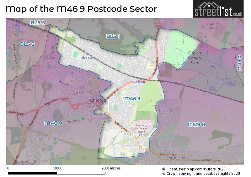 Map of the M46 9 and surrounding postcode sector