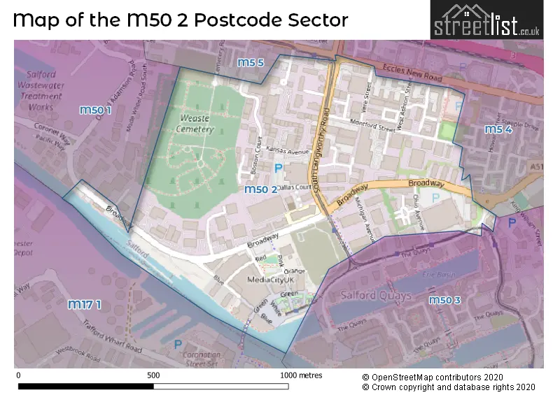 Map of the M50 2 and surrounding postcode sector