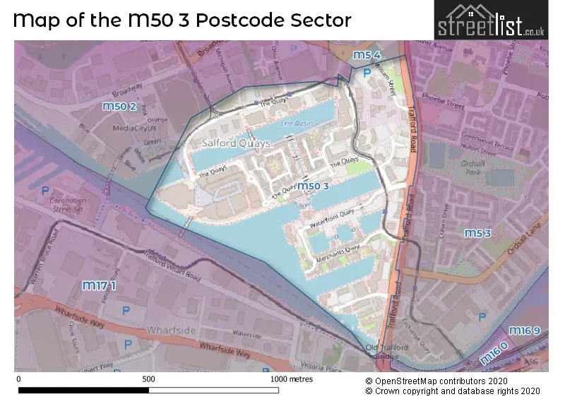 Map of the M50 3 and surrounding postcode sector
