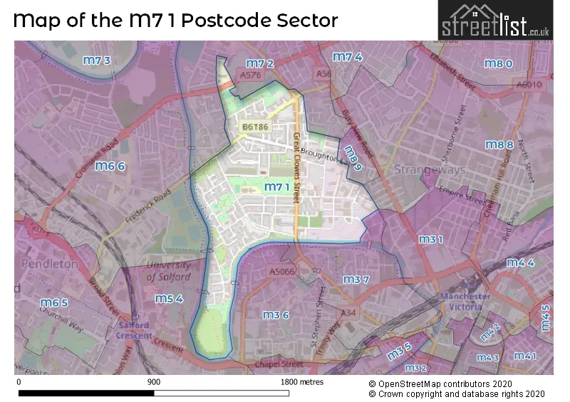 Map of the M7 1 and surrounding postcode sector