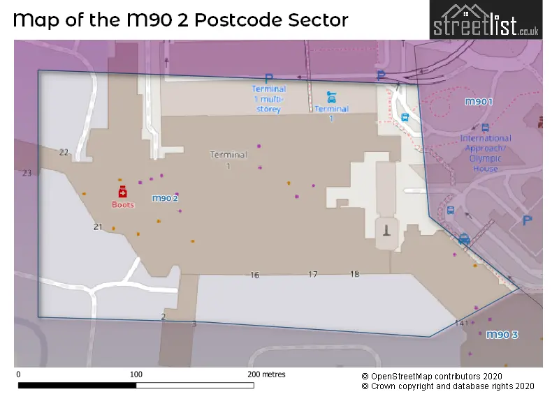 Map of the M90 2 and surrounding postcode sector