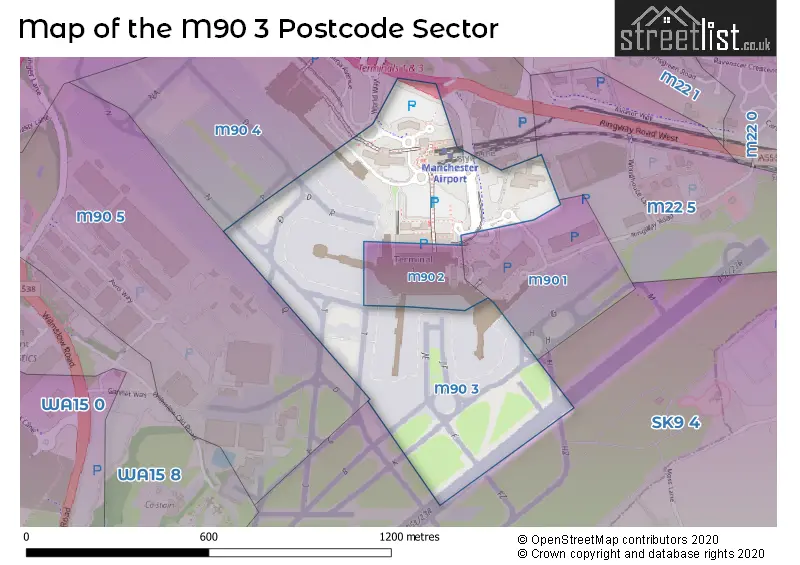 Map of the M90 3 and surrounding postcode sector