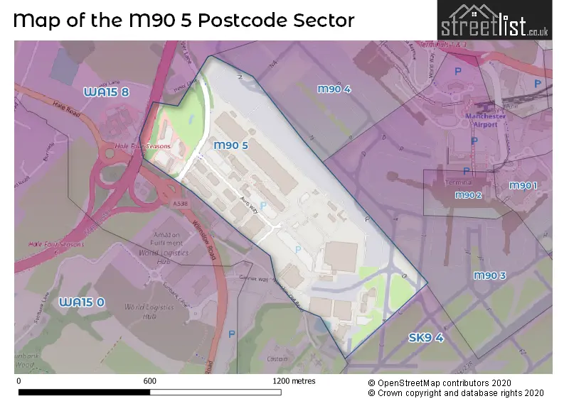 Map of the M90 5 and surrounding postcode sector