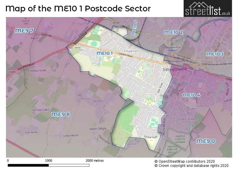 Map of the ME10 1 and surrounding postcode sector