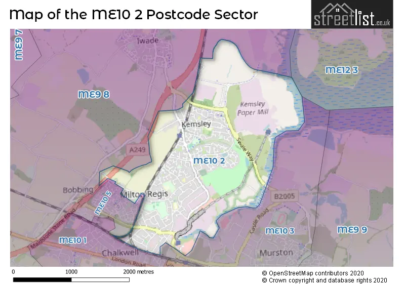 Map of the ME10 2 and surrounding postcode sector