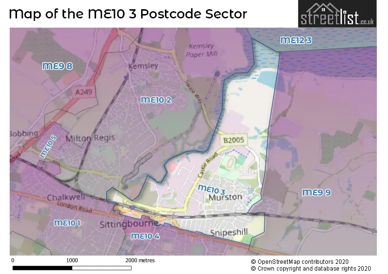 Map of the ME10 3 and surrounding postcode sector