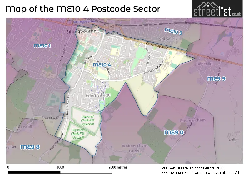 Map of the ME10 4 and surrounding postcode sector