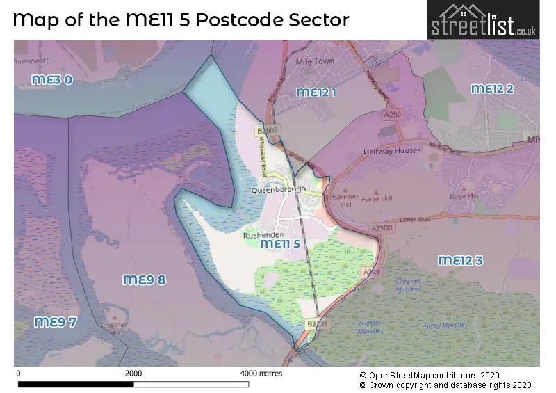 Map of the ME11 5 and surrounding postcode sector