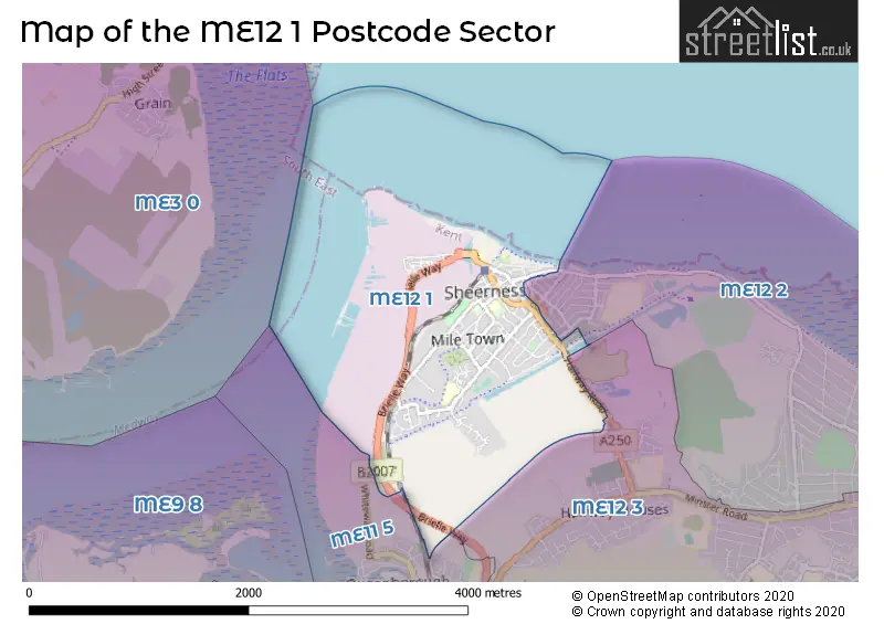 Map of the ME12 1 and surrounding postcode sector