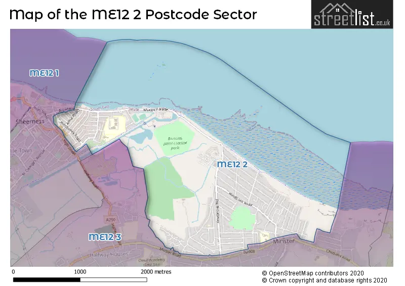 Map of the ME12 2 and surrounding postcode sector