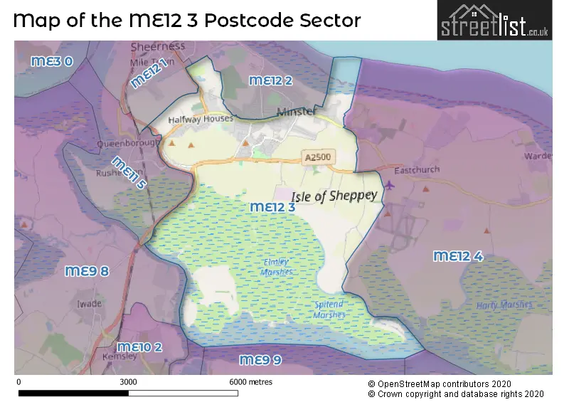 Map of the ME12 3 and surrounding postcode sector