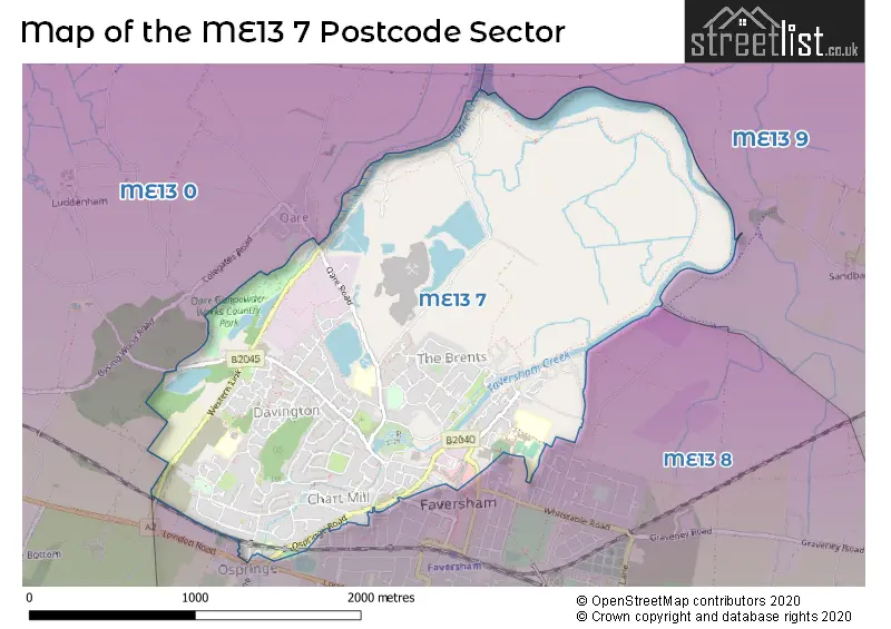 Map of the ME13 7 and surrounding postcode sector