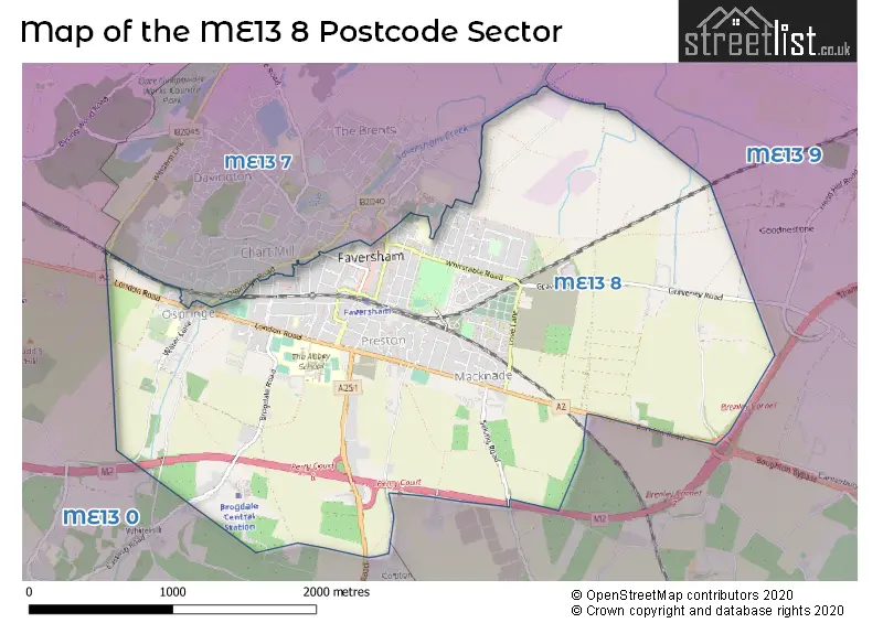Map of the ME13 8 and surrounding postcode sector