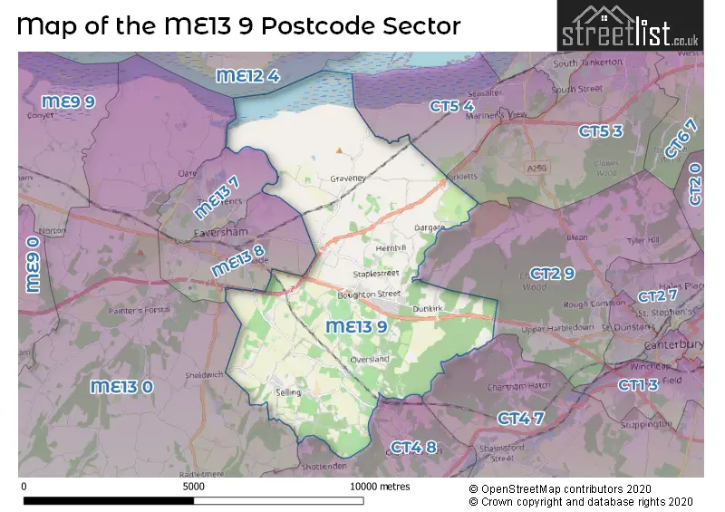 Map of the ME13 9 and surrounding postcode sector