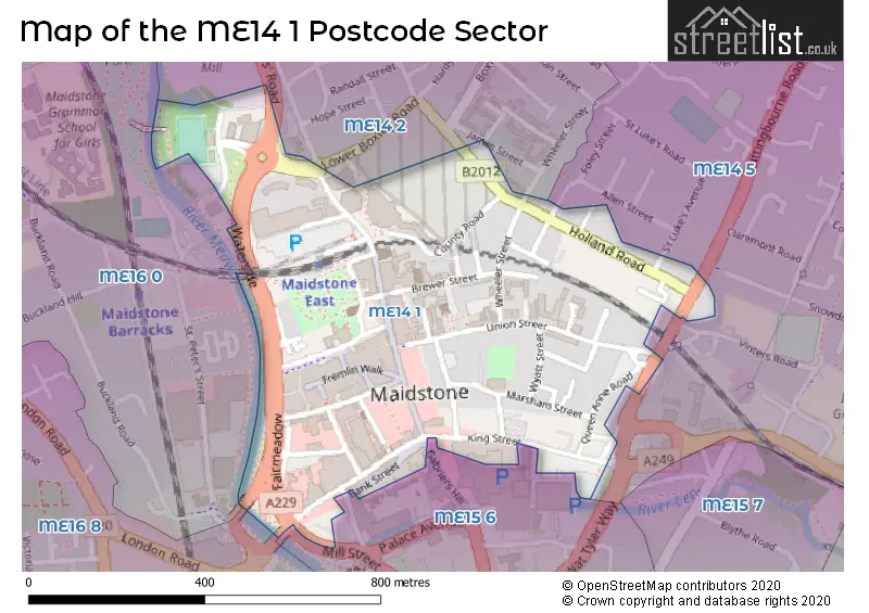 Map of the ME14 1 and surrounding postcode sector