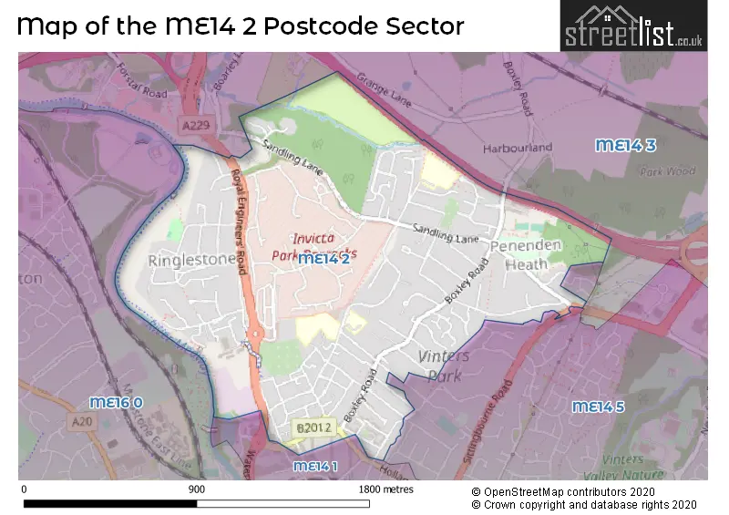 Map of the ME14 2 and surrounding postcode sector