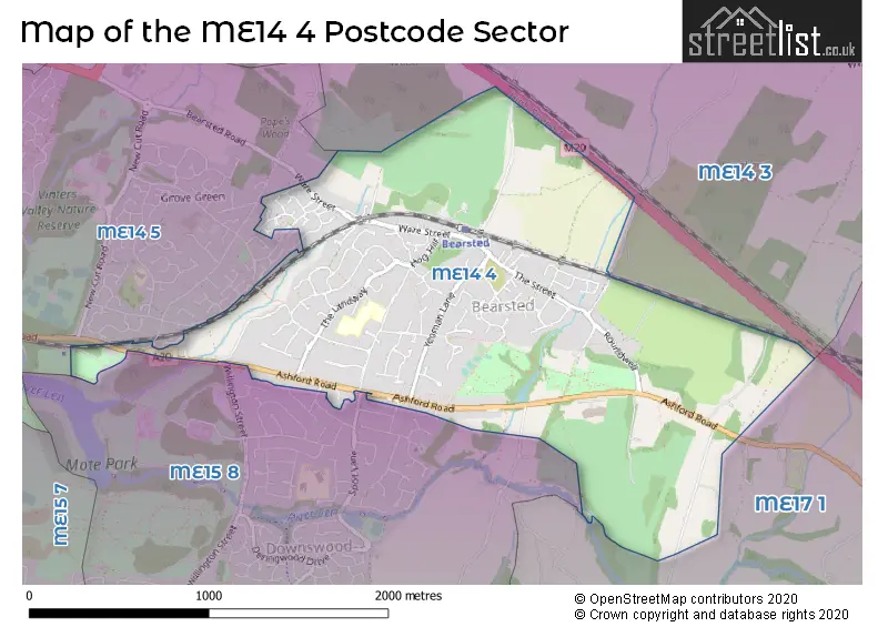 Map of the ME14 4 and surrounding postcode sector