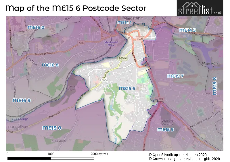 Map of the ME15 6 and surrounding postcode sector