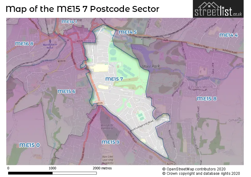 Map of the ME15 7 and surrounding postcode sector