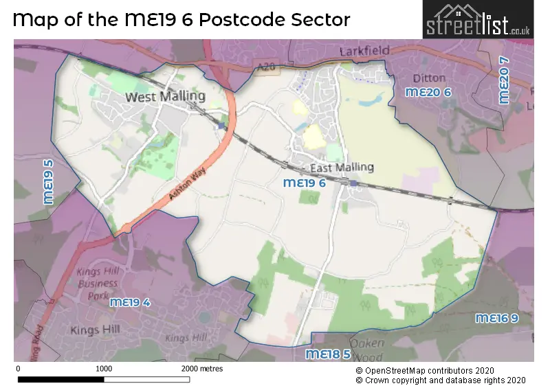 Map of the ME19 6 and surrounding postcode sector