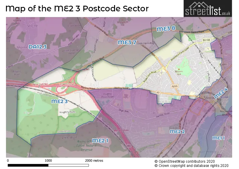 Map of the ME2 3 and surrounding postcode sector