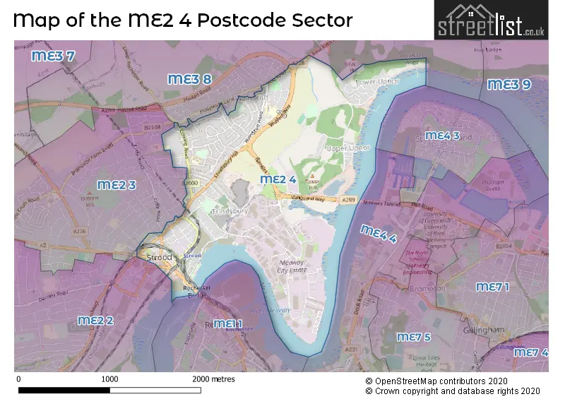 Map of the ME2 4 and surrounding postcode sector