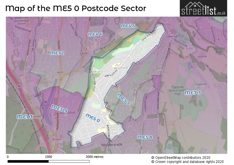 Map of the ME5 0 and surrounding postcode sector