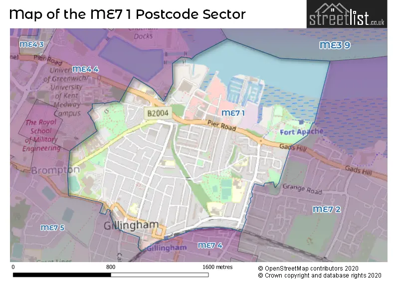 Map of the ME7 1 and surrounding postcode sector