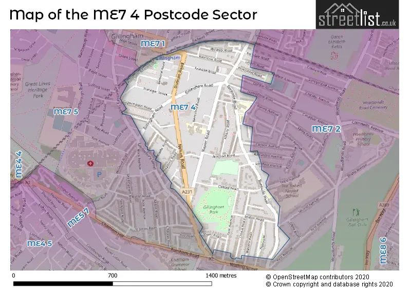 Map of the ME7 4 and surrounding postcode sector