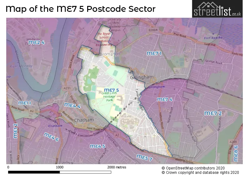 Map of the ME7 5 and surrounding postcode sector