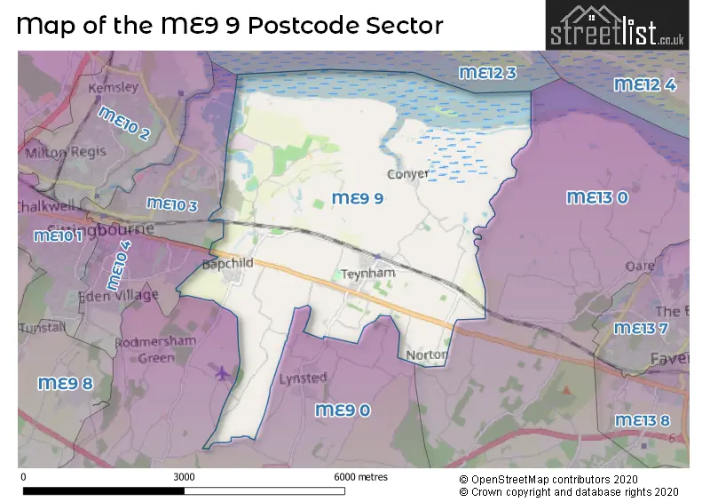 Map of the ME9 9 and surrounding postcode sector