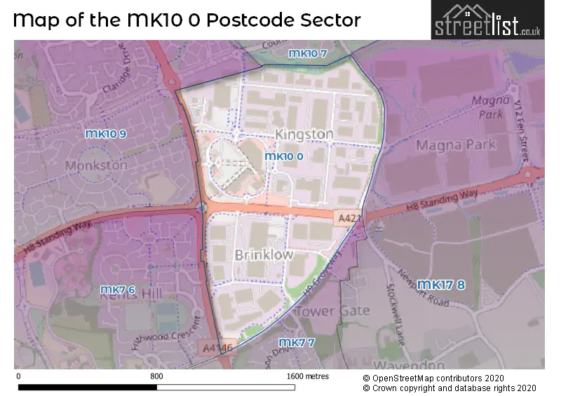 Map of the MK10 0 and surrounding postcode sector