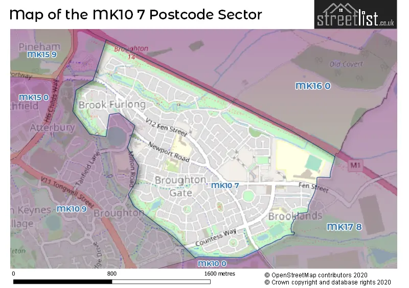 Map of the MK10 7 and surrounding postcode sector