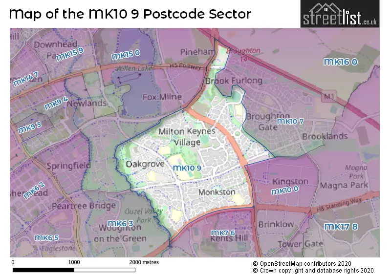 Map of the MK10 9 and surrounding postcode sector