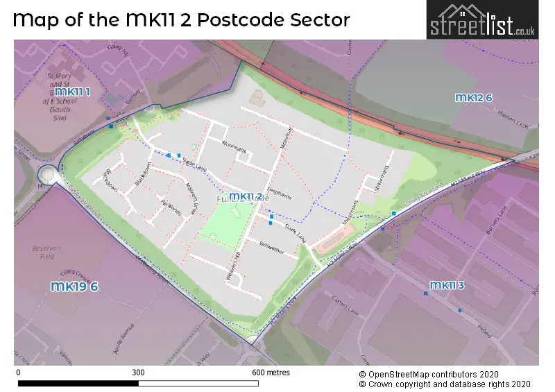 Map of the MK11 2 and surrounding postcode sector