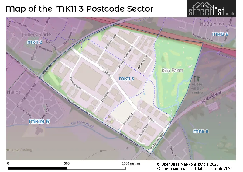 Map of the MK11 3 and surrounding postcode sector