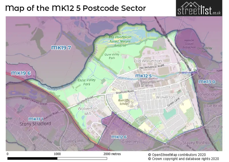 Map of the MK12 5 and surrounding postcode sector