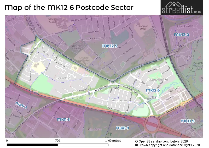 Map of the MK12 6 and surrounding postcode sector
