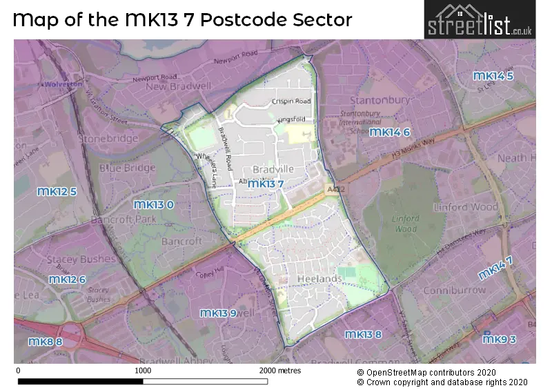 Map of the MK13 7 and surrounding postcode sector