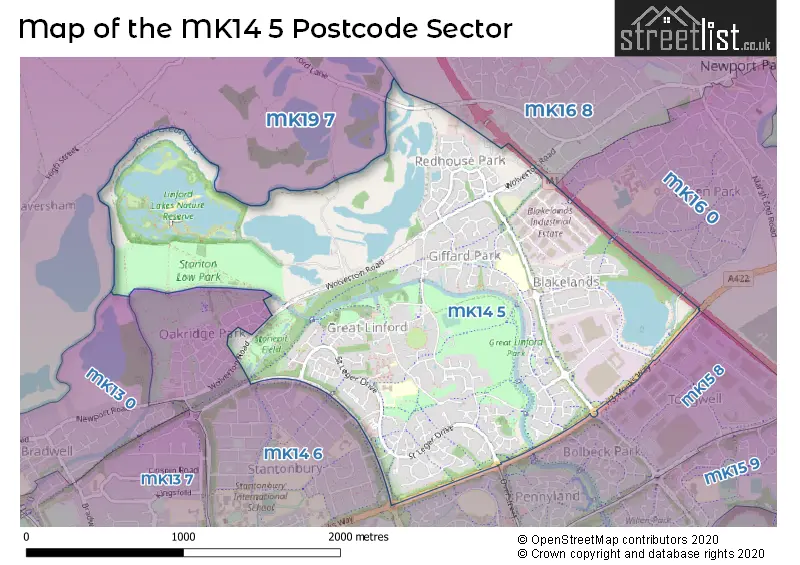 Map of the MK14 5 and surrounding postcode sector