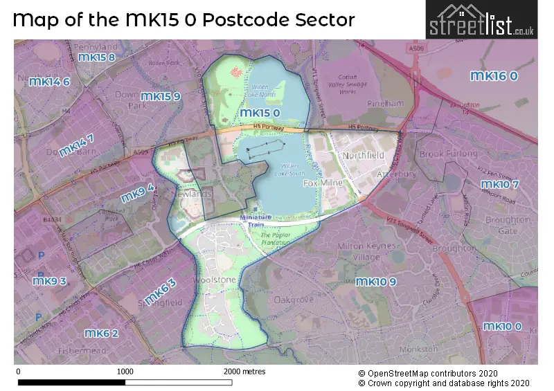 Map of the MK15 0 and surrounding postcode sector